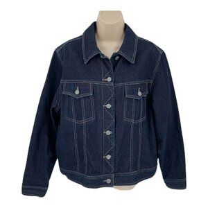 NY Jeans Womens Denim Jean Jacket Large Dark Wash Trucker 90s 00s Y2K